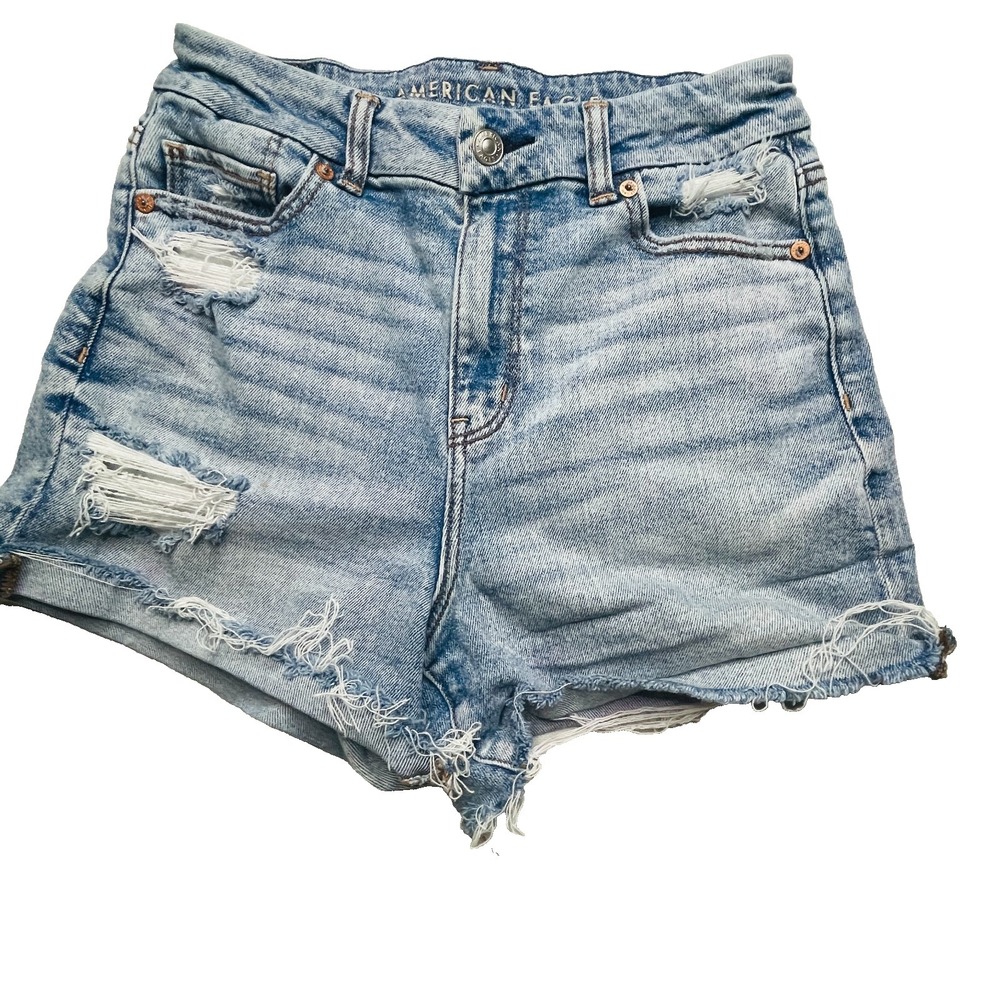 American Eagle Shorts Womens 4 High Rise Distressed Cutoff Blue Denim Festival